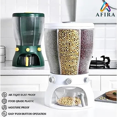 4 IN 1 CEREAL/RICE/PULSES/GRAIN DISPENSER FOR KITCHEN | AIR TIGHT STORAGE | MOISTURE PROOF | 360º ROTATION | WITH CUP | CONTAINER LARGE CAPACITY | STORAGE ORGANISER, Plastic Brand: AFIRA